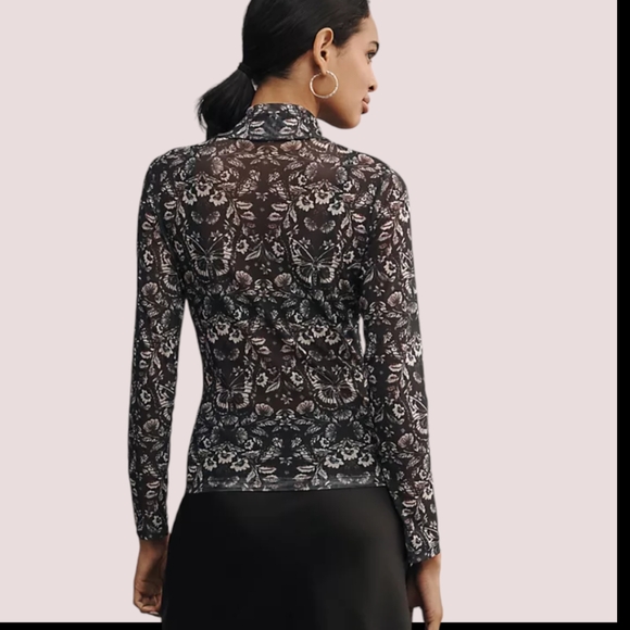 Anthropologie Mesh Turtleneck Top in Black XS - Picture 2 of 6